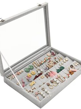 Hersoo Jewelry Organizer Tray with Clear Glass Lid